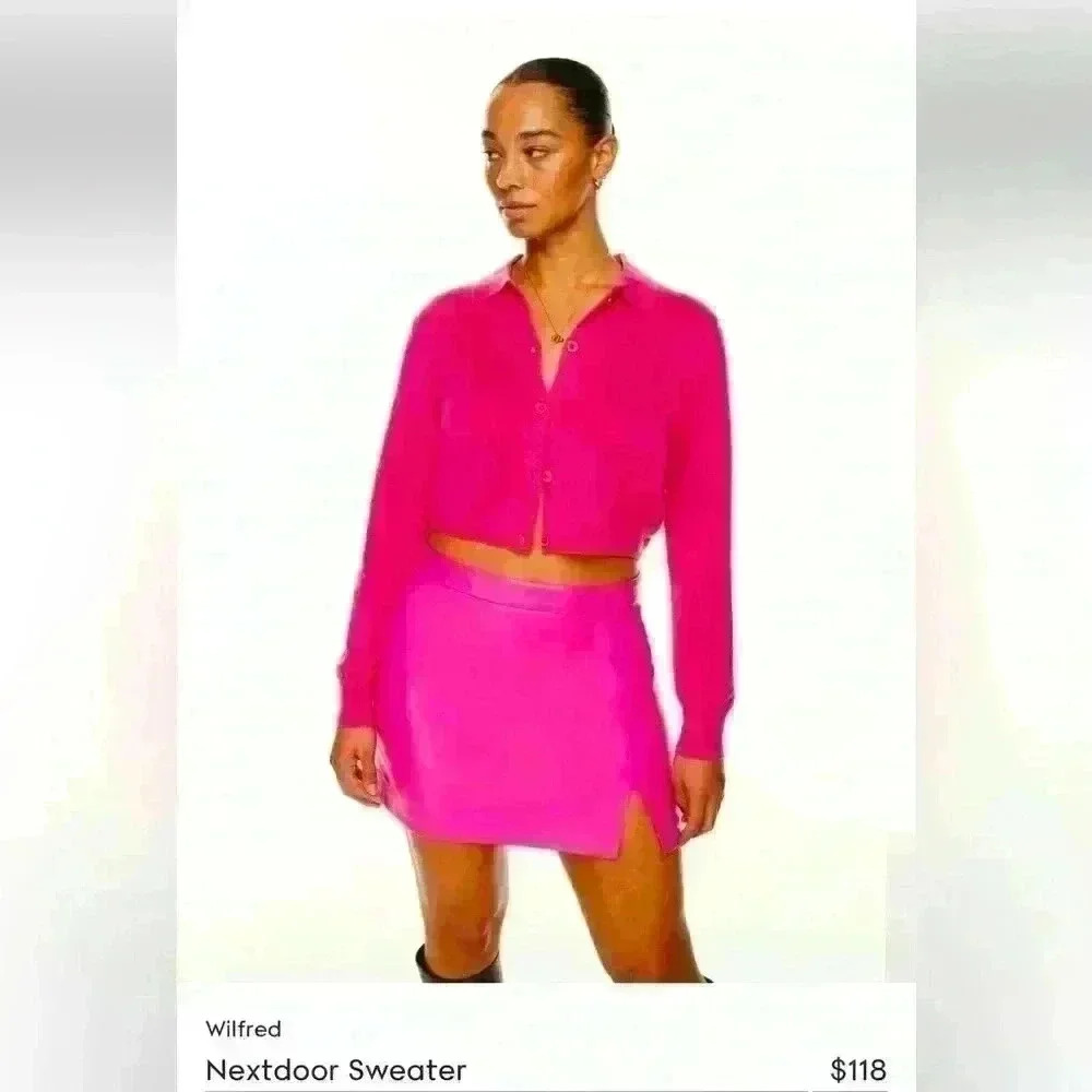 NWOT WILFRED ARITZIA  NEXTDOOR 100%MERINO WOOL SWEATER CARDIGAN SMALL PINK
